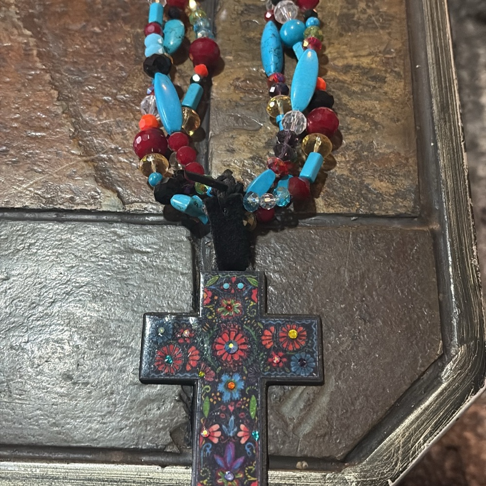 Colorful Beaded Cross Necklace